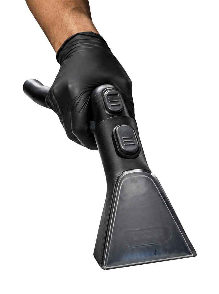 Main de Vinnie avec aspirateur nettoyant de sièges